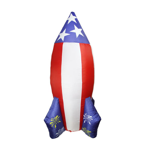 8' Inflatable Lighted Red, White and Blue Rocket Yard Art Decoration