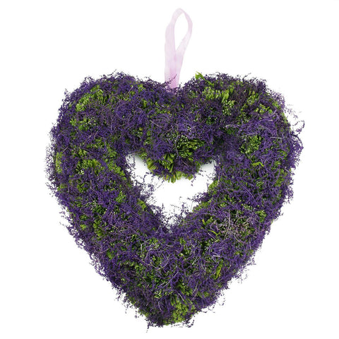 14.5" Purple Reindeer Moss and Green Twig Heart-Shaped Artificial Spring Floral Wreath