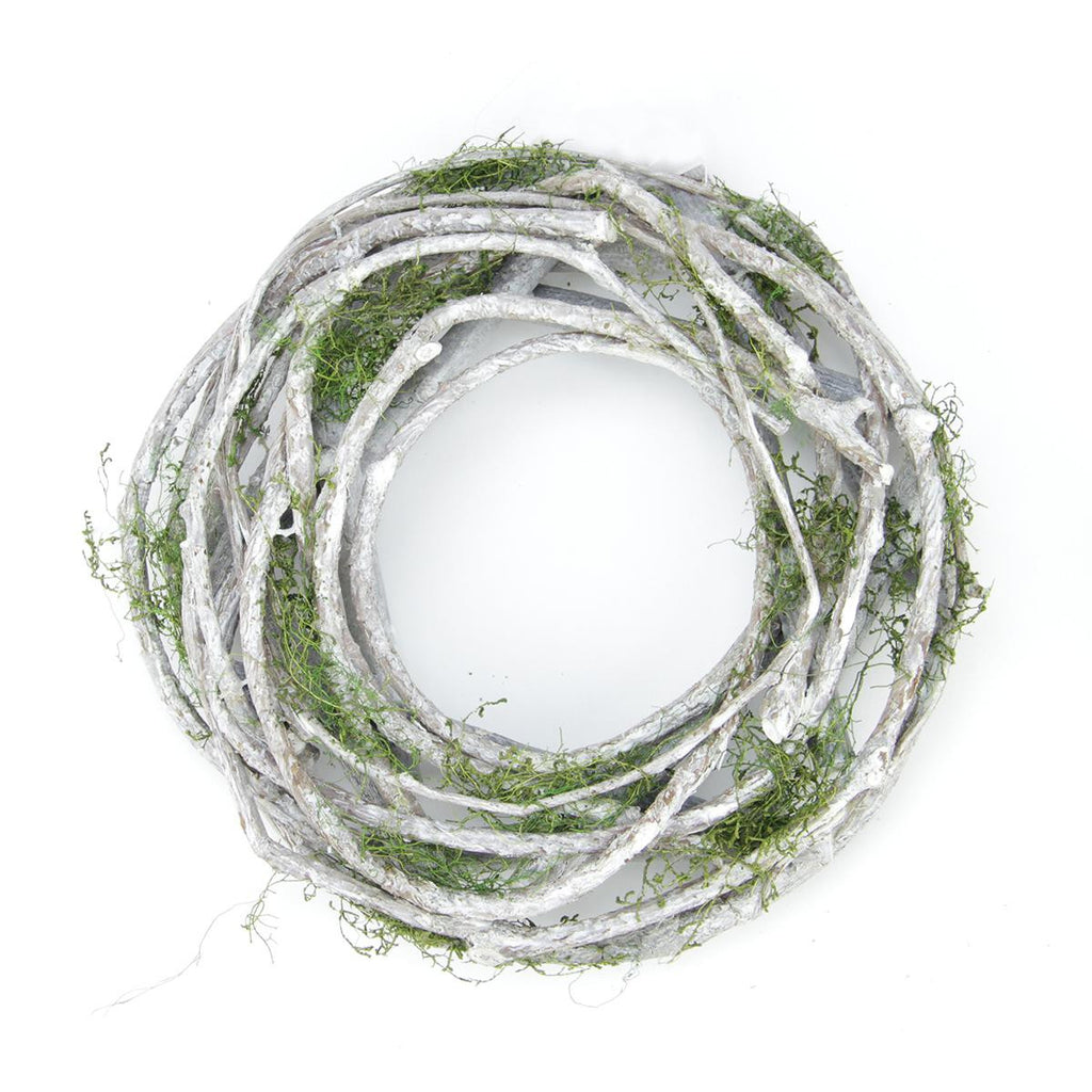 8" White Twig and Green Moss Artificial Spring Wreath