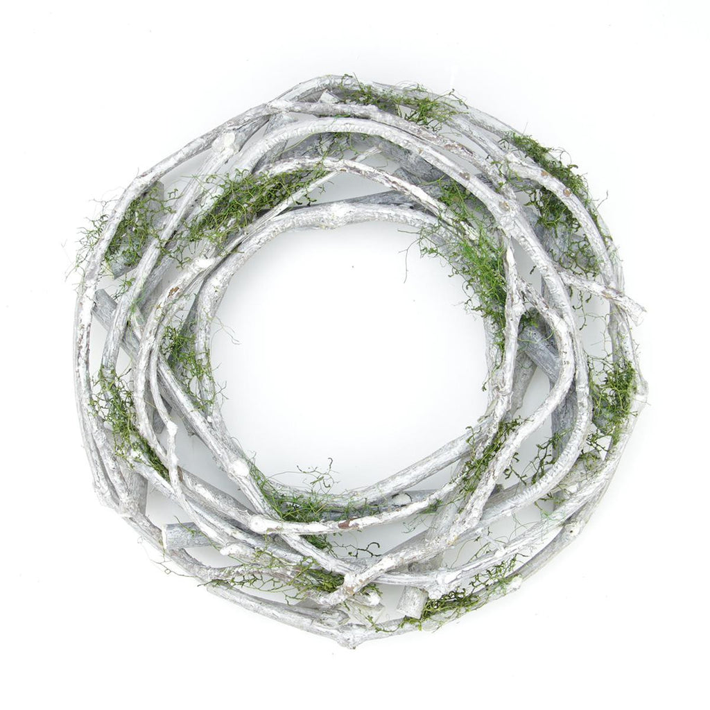 11" White Twig and Green Moss Artificial Spring Wreath