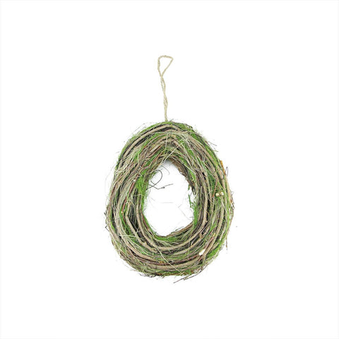 11" Brown Grapevine, Twig and Green Moss Egg-Shaped Artificial Spring Wreath