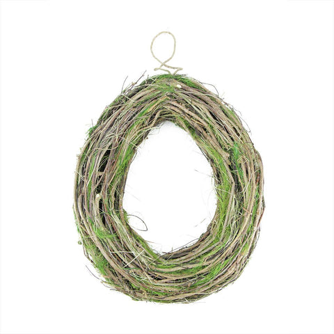 15.5" Brown Grapevine, Twig and Green Moss Egg-Shaped Artificial Spring Wreath