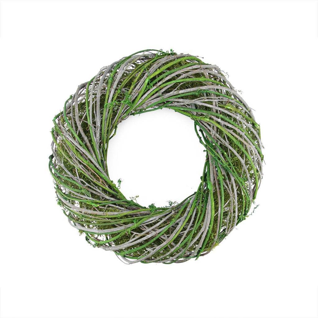 13.75" Green and White Twig and Moss Artificial Spring Wreath