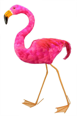 39.5" Walking Hot Pink Feathered Flamingo Decoration