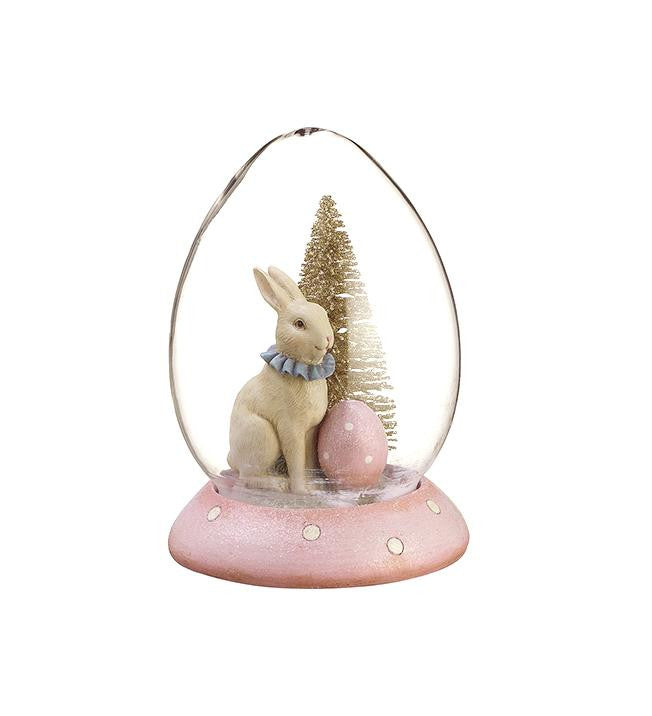 6" Pink Polka Dot Bunny and Easter Egg Glass Dome Springtime Decoration