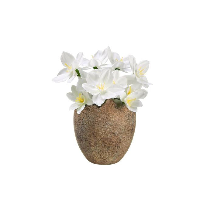 4.5" Decorative Paperwhite Silk Flowers Potted in Easter Egg Spring Decoration