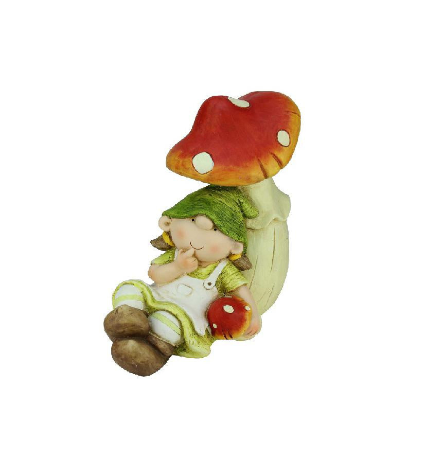 7.75" Young Girl Gnome Under a Mushroom Spring Outdoor Garden Patio Figure