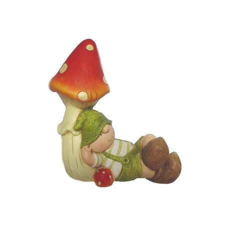 8.25" Young Boy Gnome Under a Mushroom Spring Outdoor Garden Patio Figure