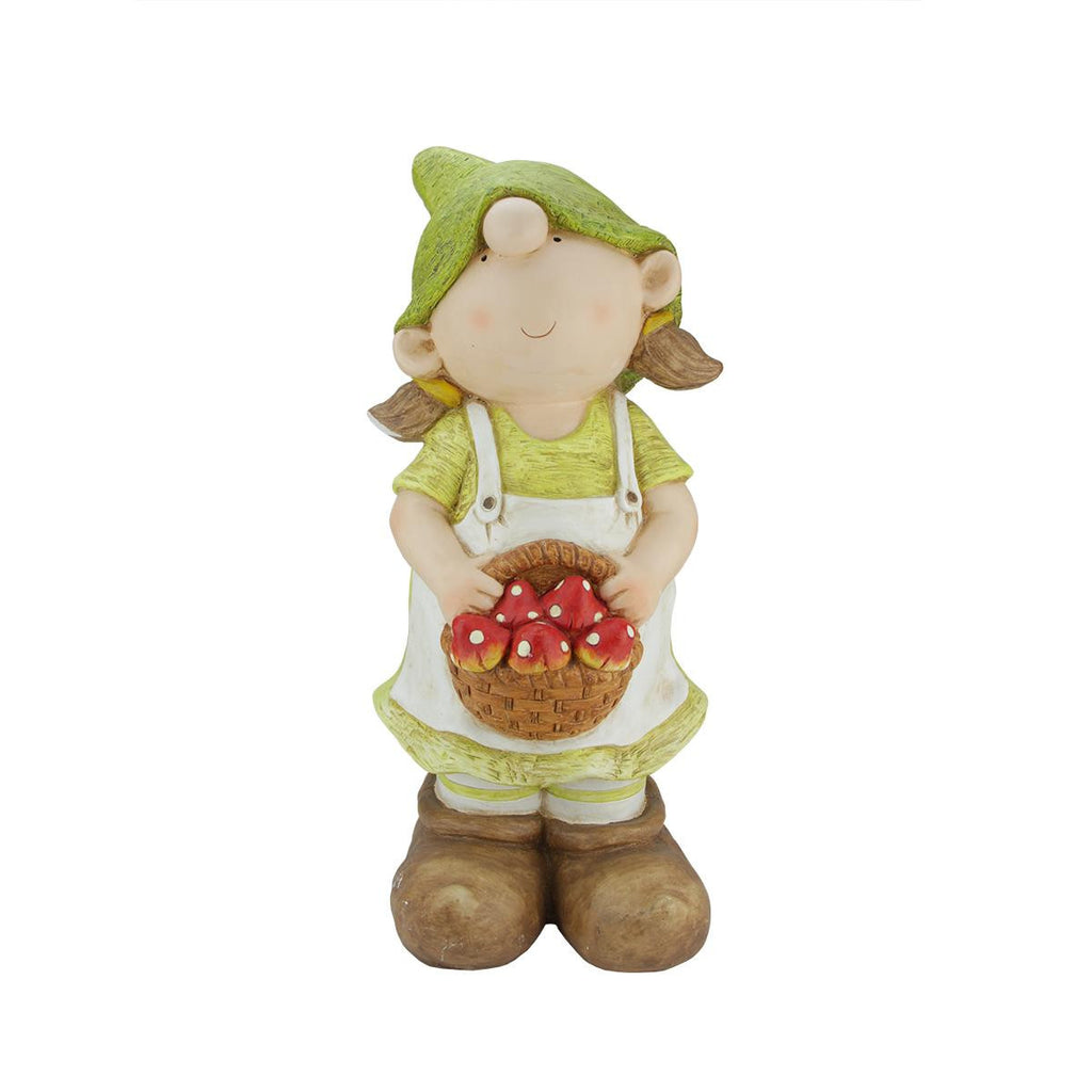 14" Young Girl Gnome Holding a Basket of Mushrooms Spring Outdoor Garden Patio Figure