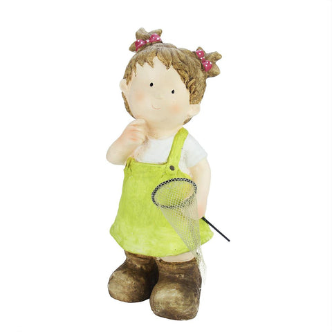 18" Young Girl Gnome with Butterfly Net Spring Outdoor Garden Patio Figure