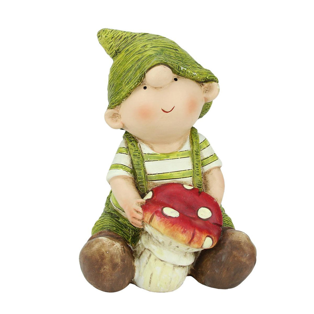 6.75" Young Boy Gnome Holding a Mushroom Spring Outdoor Garden Patio Figure