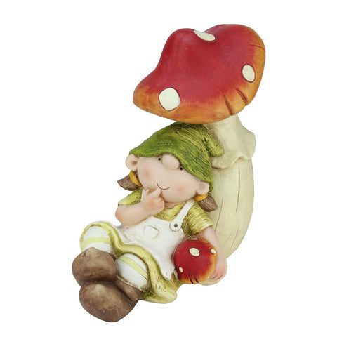 15" Young Girl Gnome Under a Mushroom Spring Outdoor Garden Patio Figure