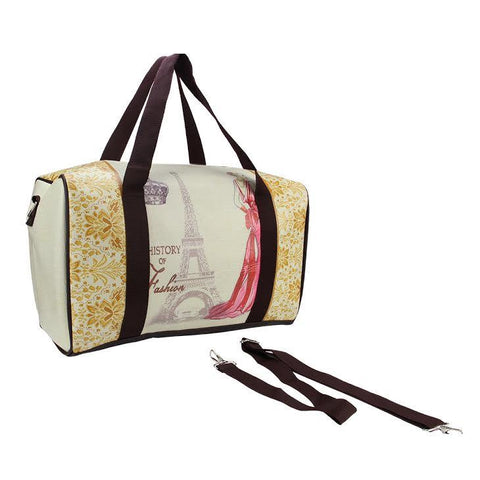 16" Beige Vintage-Style Eiffel Tower and French Fashion Travel Bag with Handles and Crossbody Strap