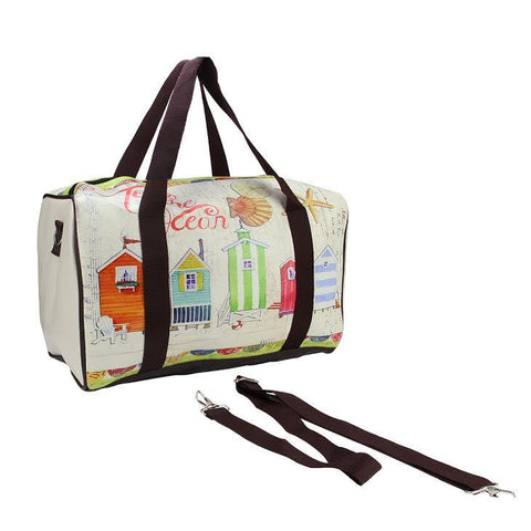 16" Vintage-Style Beach House Theme Travel Bag with Handles and Crossbody Strap