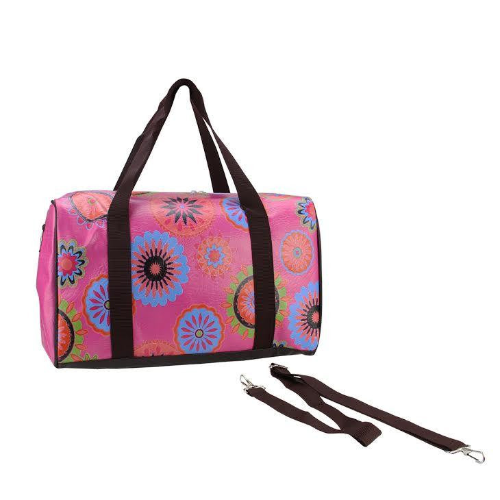 16" Pink Floral Theme Travel Bag with Handles and Crossbody Strap