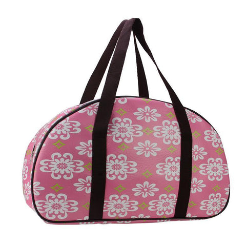 20" Decorative Pink and White Flower Design Travel Bag-Purse with Brown Handles