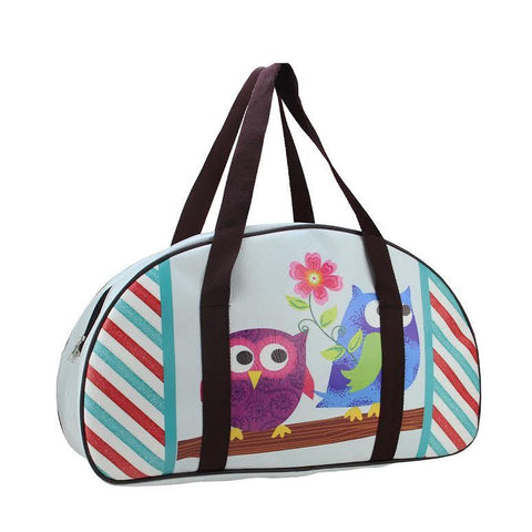 20" Decorative Owl Friends and Flower Design Travel Bag-Purse with Handles