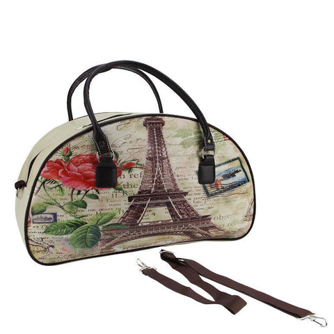 20" Decorative Vintage-Style Eiffel Tower French Theme Travel Bag with Handles and Shoulder Strap