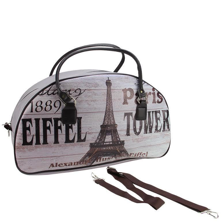 20" Vintage-Style Paris and Eiffel Tower French Theme Travel Bag with Handles and Shoulder Strap