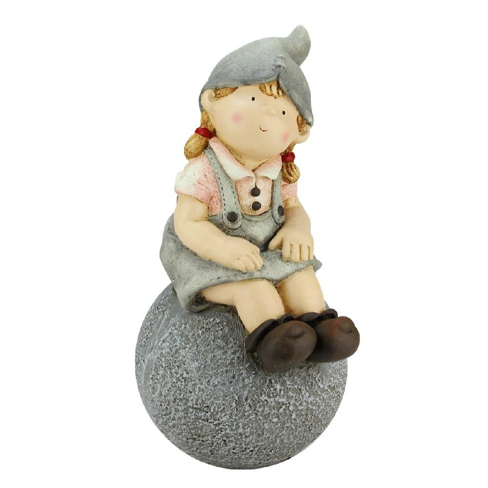 16" Young Girl Gnome Sitting on Ball Spring Outdoor Garden Patio Figure