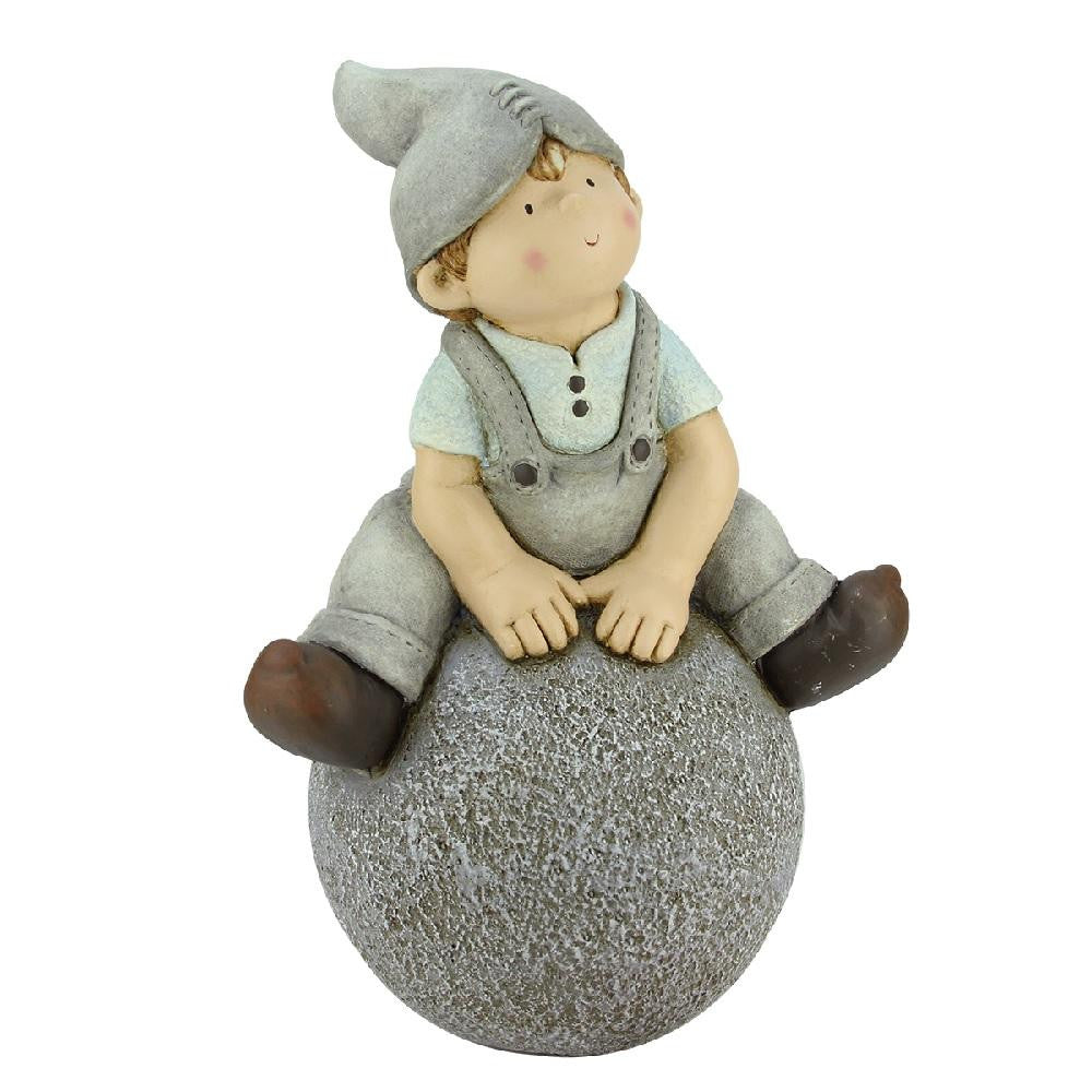 16" Young Boy Gnome Sitting on Ball Spring Outdoor Garden Patio Figure