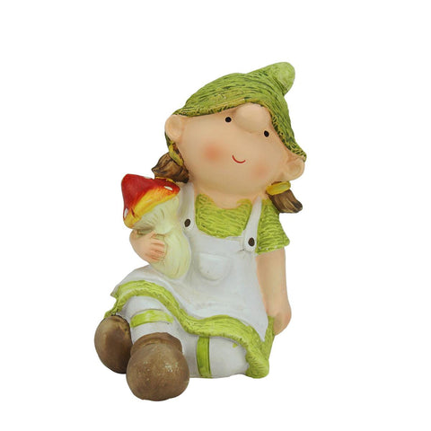 6.25" Young Girl Gnome Holding a Mushroom Spring Outdoor Garden Patio Figure