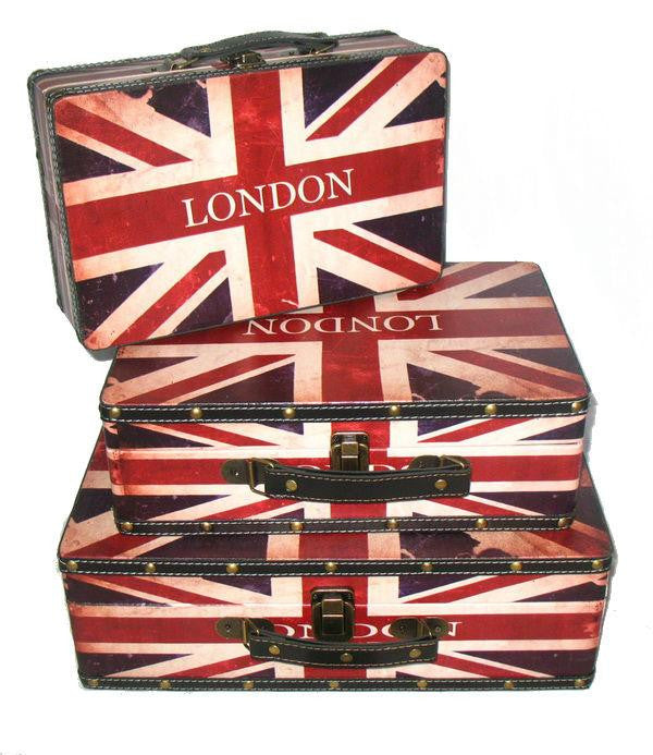 Set of 3 Rustic British Flag Decorative Wooden Storage Boxes 16"