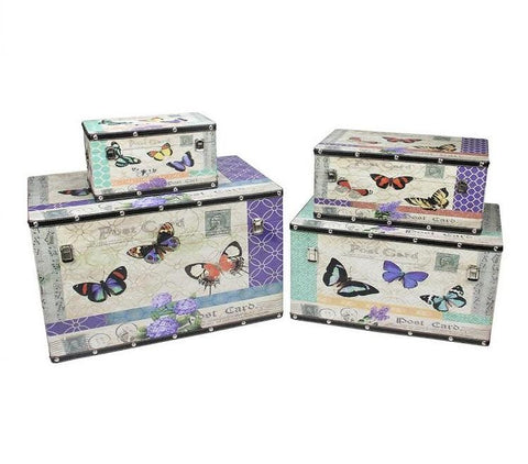 Set of 4 Wooden Garden-Style Butterfly Decorative Storage Boxes 14-27.5"