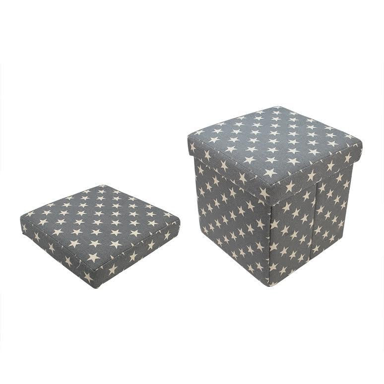 12" Decorative Gray and White Star Collapsible Sqaure Storage Ottoman