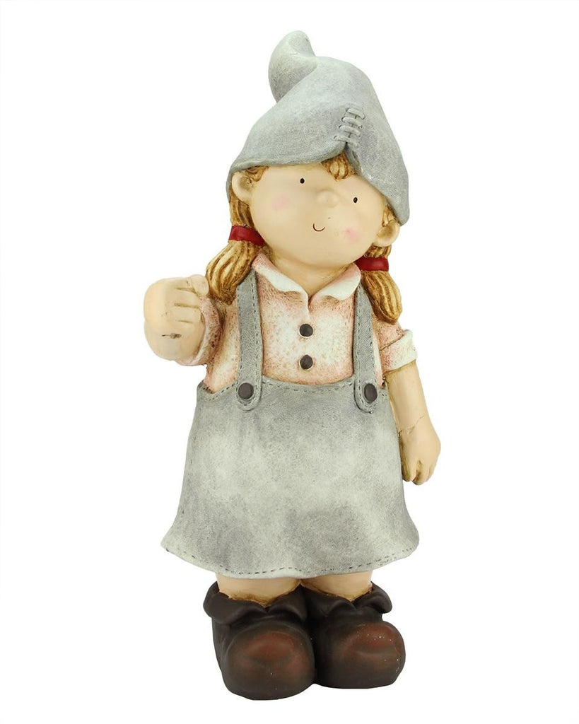 21.25" Standing Young Girl Gnome Outdoor Patio Garden Statue