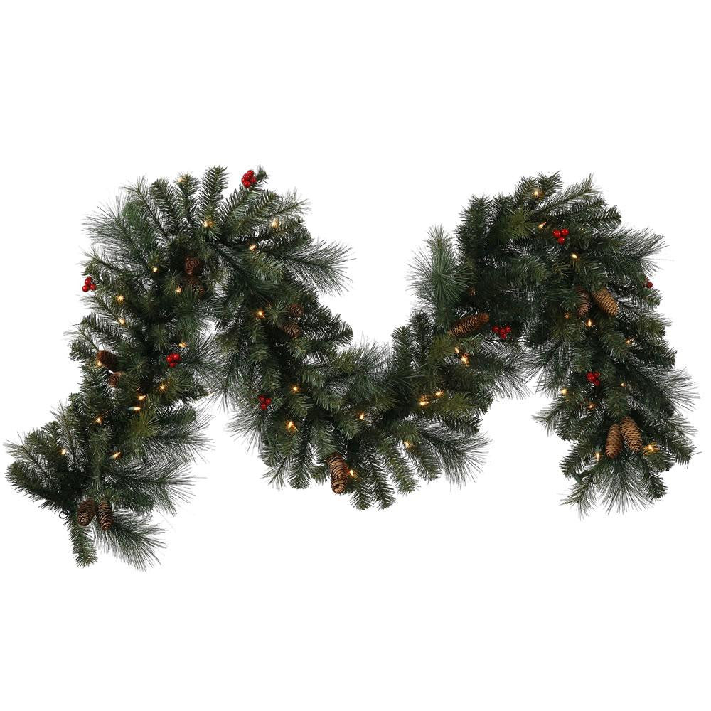 9' x 14" Pre-Lit Mixed Pine Berry and Pine Cone Artificial Christmas Garland - Clear Lights