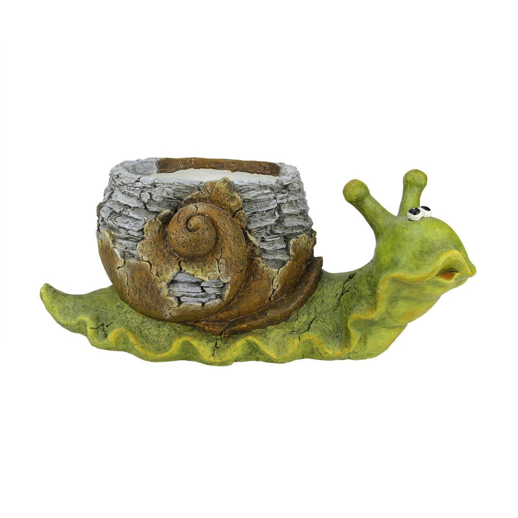 19.25" Green and Brown Snail Outdoor Patio Garden Statue and Weathered Planter