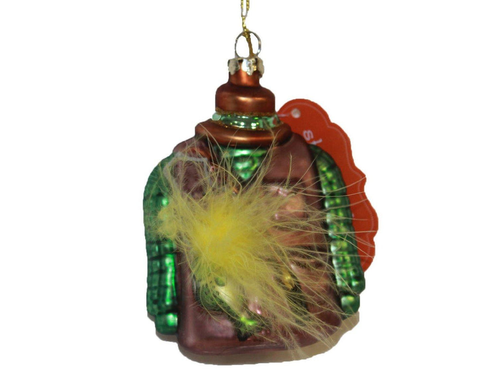 4" Maroon and Green Fisherman's Vest with Feather Glass Christmas Ornament