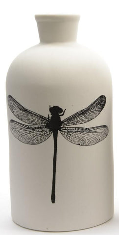 6.75" Botanic Beauty White Porcelain Dragonfly Decorative Bottle