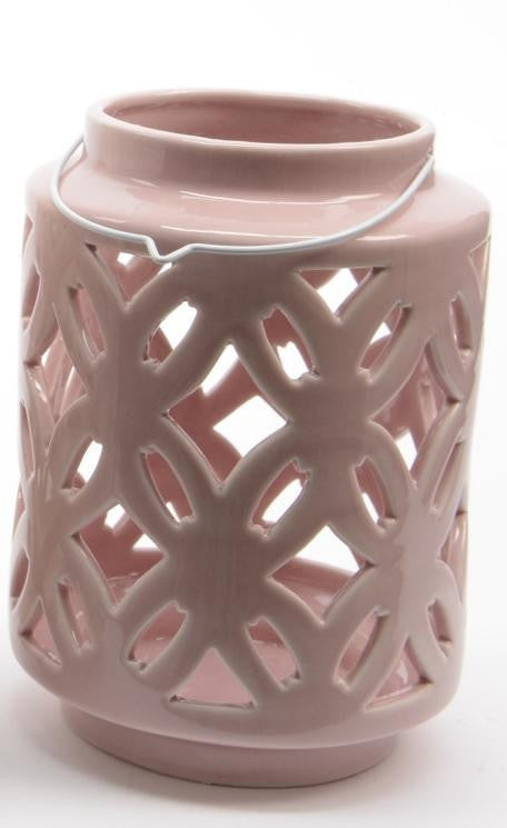 7" City Chic Pastel Pink Floral Cut-Out Porcelain Tea Light Candle Holder