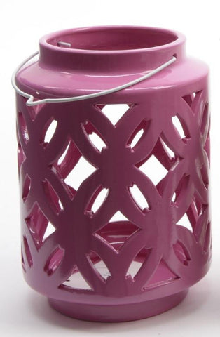 7" City Chic Pastel Fuschia Floral Cut-Out Porcelain Tea Light Candle Holder