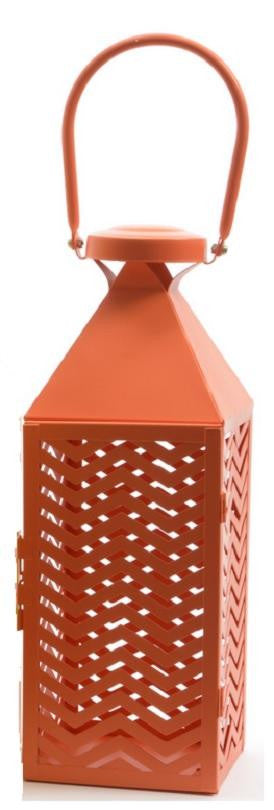 Fancy Fair Sunset Orange Chevron Patterned Pillar Candle Lantern 10"