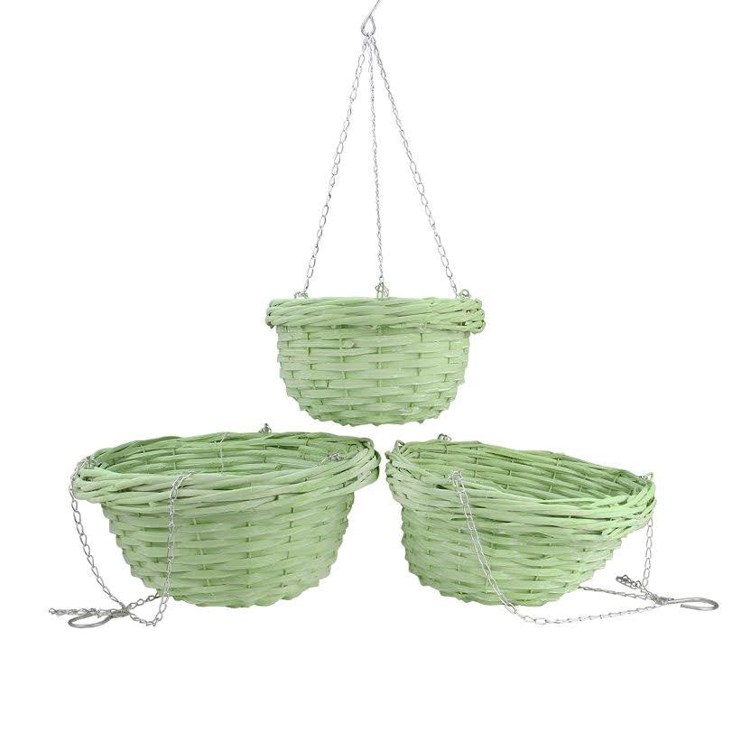 Set of 3 French Countryside Decorative Green Willow Hanging Basket Planters 9.75"-14"