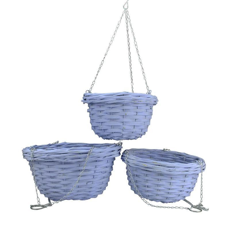 Set of 3 French Countryside Decorative Light Blue Willow Hanging Basket Planters 9.75"-14"