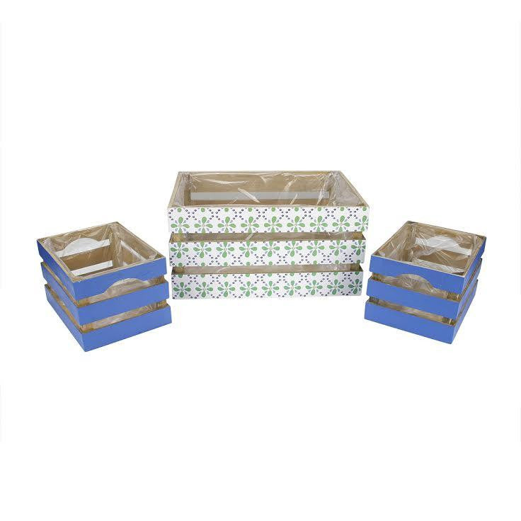 Set of 3 French Countryside Green Rectangular Wooden Decorative Storage Box Nesting Crates 13.5"