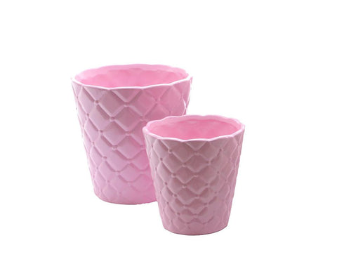 Set of 2 City Chic Pink Padded Diamond Pattern Ceramic Patio Garden Planters