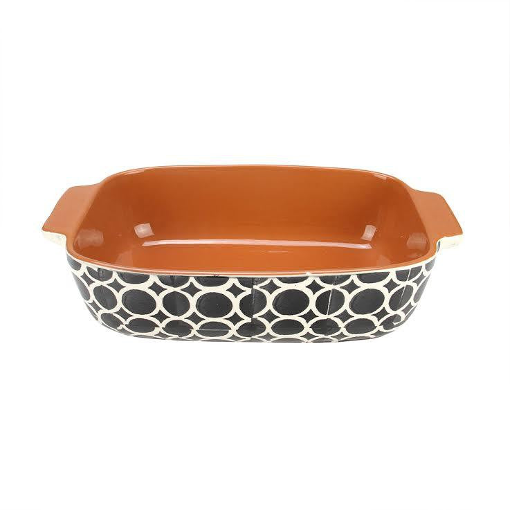 12" Basic Luxury Decorative Black and White Circle Rectangular Terracotta Oven Baking Dish