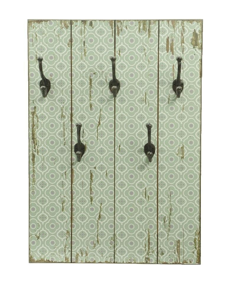 27.5" New Romance Distressed Finish Green and White Decorative Wall Mounted Coat Rack with Hooks