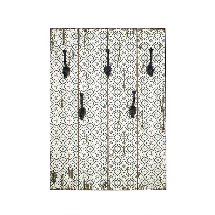 27.5" New Romance Distressed Finish White and Gray Decorative Wall Mounted Coat Rack with Hooks