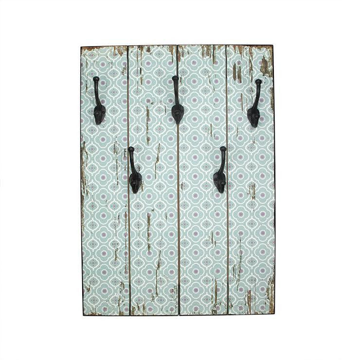 27.5" New Romance Distressed Finish Blue and White Decorative Wall Mounted Coat Rack with Hooks