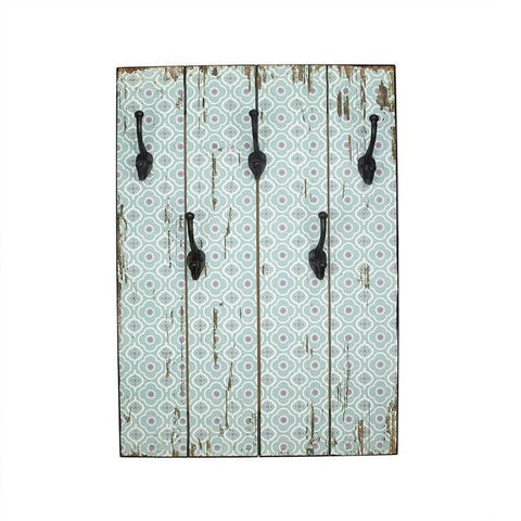 27.5" New Romance Distressed Finish Blue and White Decorative Wall Mounted Coat Rack with Hooks