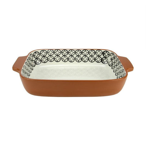 14" Basic Luxury Decorative Black and White Diamond Rectangular Terracotta Oven Baking Dish