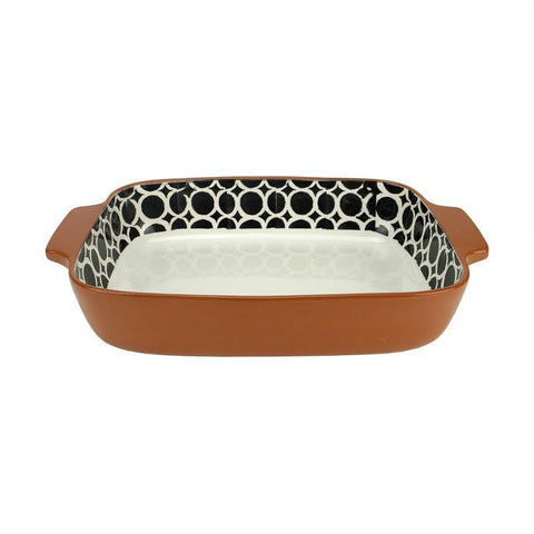 14" Basic Luxury Decorative Black and White Circle Rectangular Terracotta Oven Baking Dish