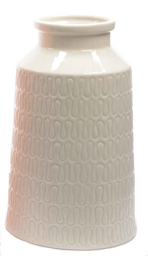 7.75" Basic Luxury White Porcelain Vase with Eteched Ribbon Candy Design