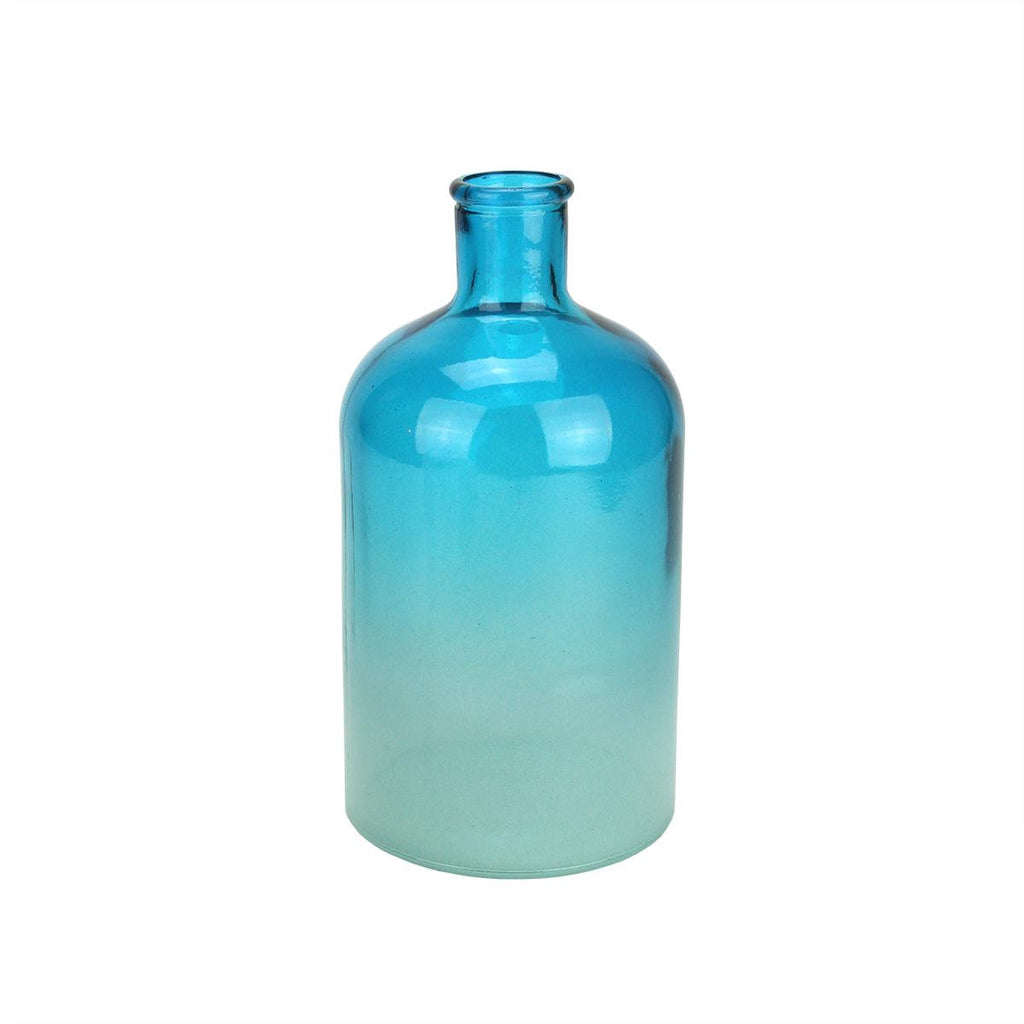 8.75" Fancy Fair Hand-Made Transparent Aqua Blue and White Ombre Recycled Spanish Glass Vase